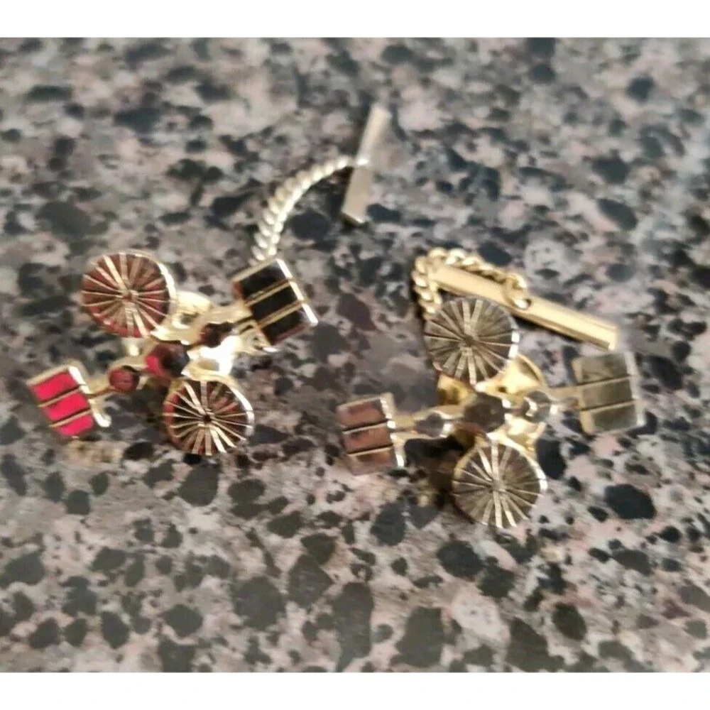 Lot Of 2 Vintage Space Satellite Tie Tack W Chain